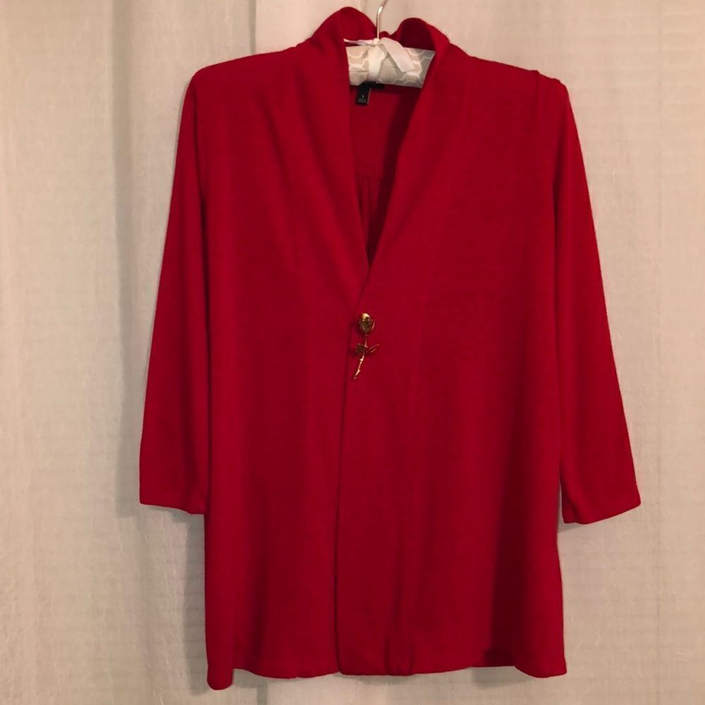 Talbots S Vibrant Red Open Front Knit Shawl Quarter Sleeve Cardigan